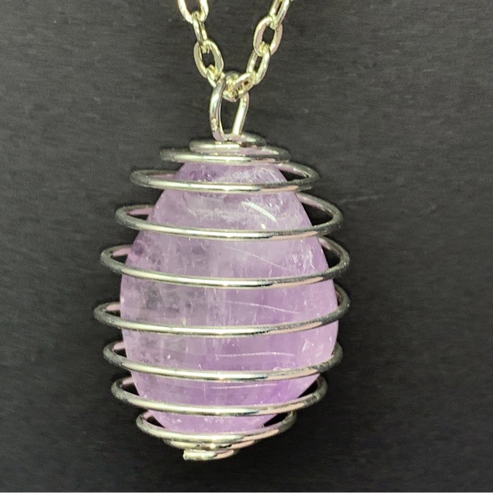 Maraba Amethyst Caged Pendant & Selenite & 20 Inch chain New in Box - Picture 1 of 16